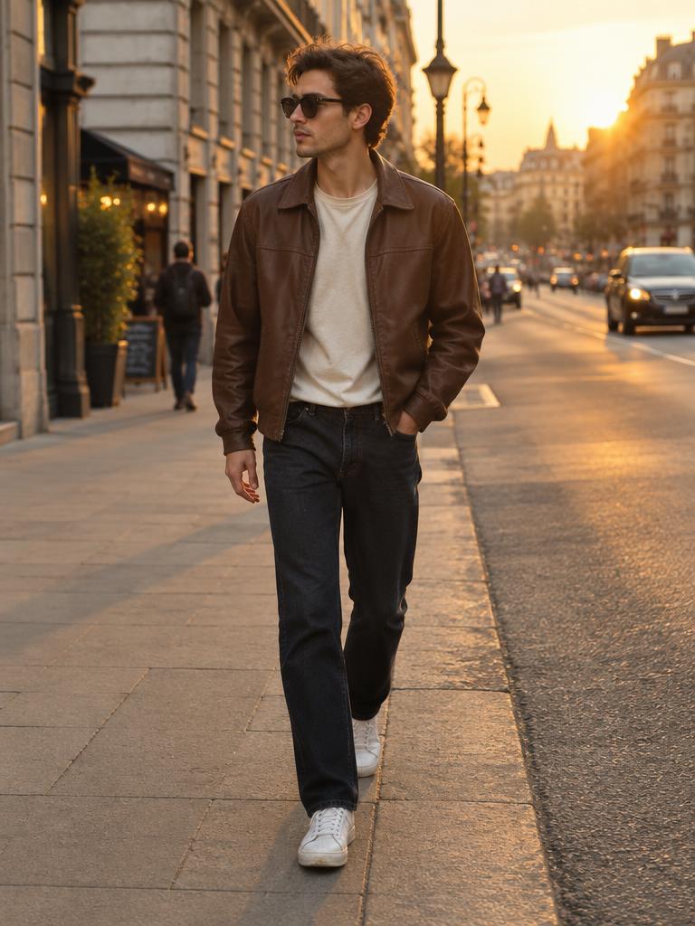 Street style outfit at golden hour